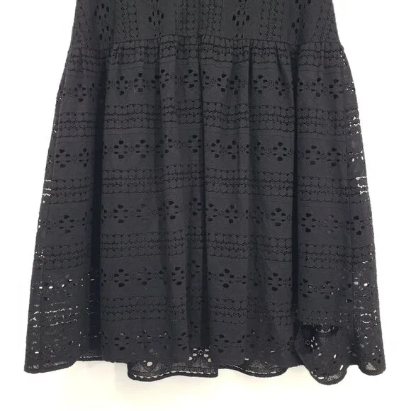 3/$25 LOFT Eyelet Lace Mini Dress 4 Fit and Flare Floune Ruffle Cotton Black - Picture 9 of 10